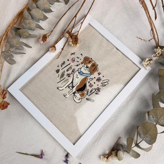 Cuadro Personalizado Bordada con Ilustración de Tu Peludo (Enmarcado)