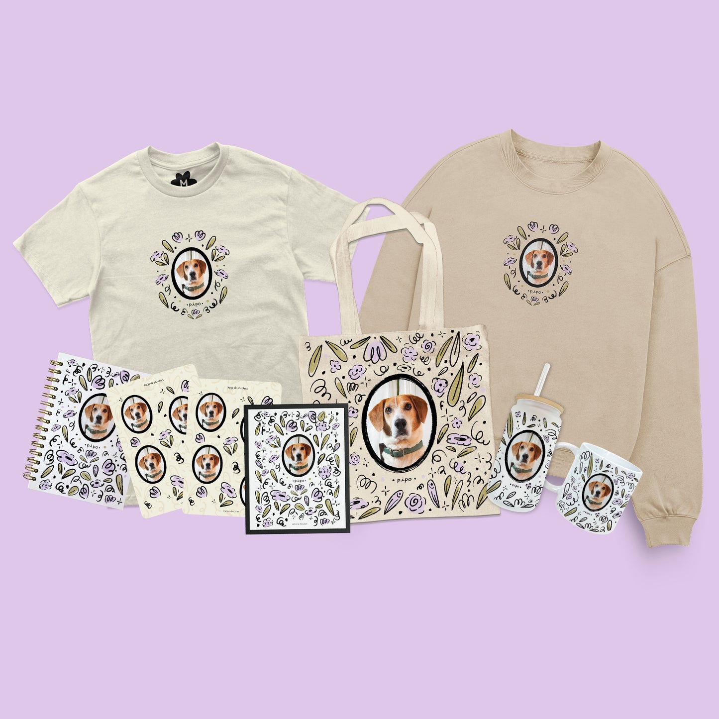 Kit Premium Personalizado: Sudadera + Playera + Tote Bag + Libreta + Stickers +Taza + Print Enmarcado + Vaso (Copia)